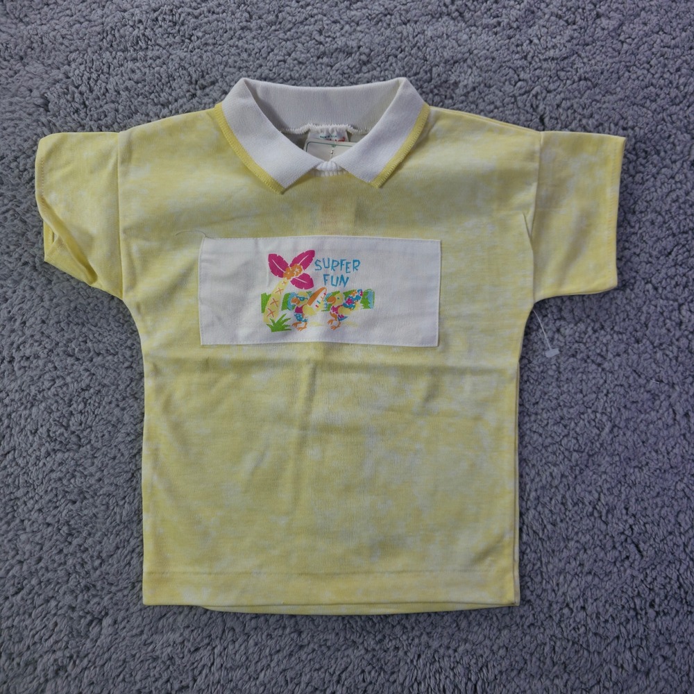Vintage Health-tex Kids Yellow Surfer Fun Knit Polo Shirt 30913 3T NWT USA